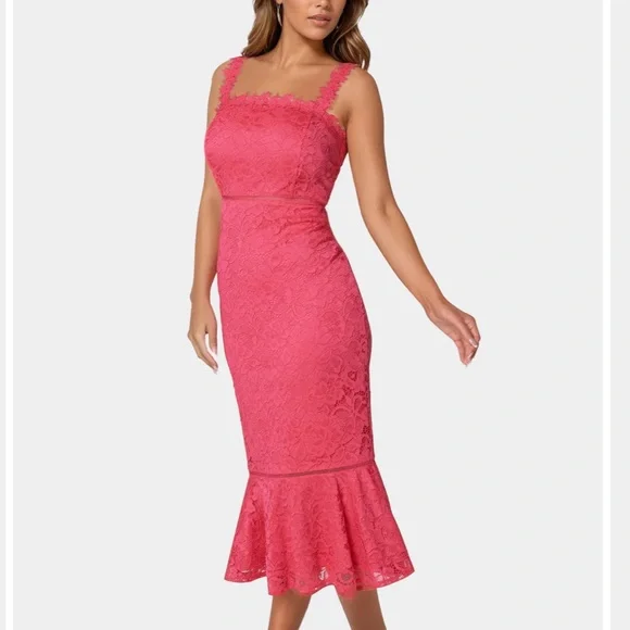 Bebe Pink Lace Midi Dress - Picture 2 of 9